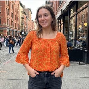 Michael Kors Blouse Womens Sz M Top Shirt 3/4 Sleeve Orange Logo Boho Flowy New!